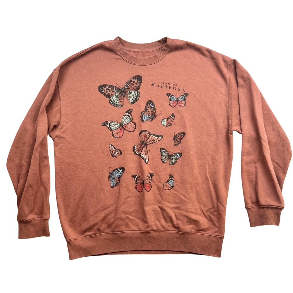 Goodie Sleeves Hermosa Mariposa Butterfly Graphic‎ Sweatshirt Rust Orange Large